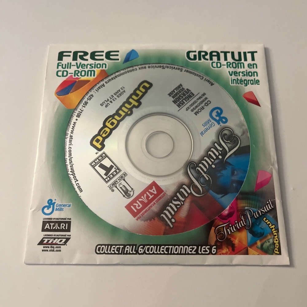 Trivial Pursuit Unhinged PC CD Game General Mills Atari Brand New Sealed